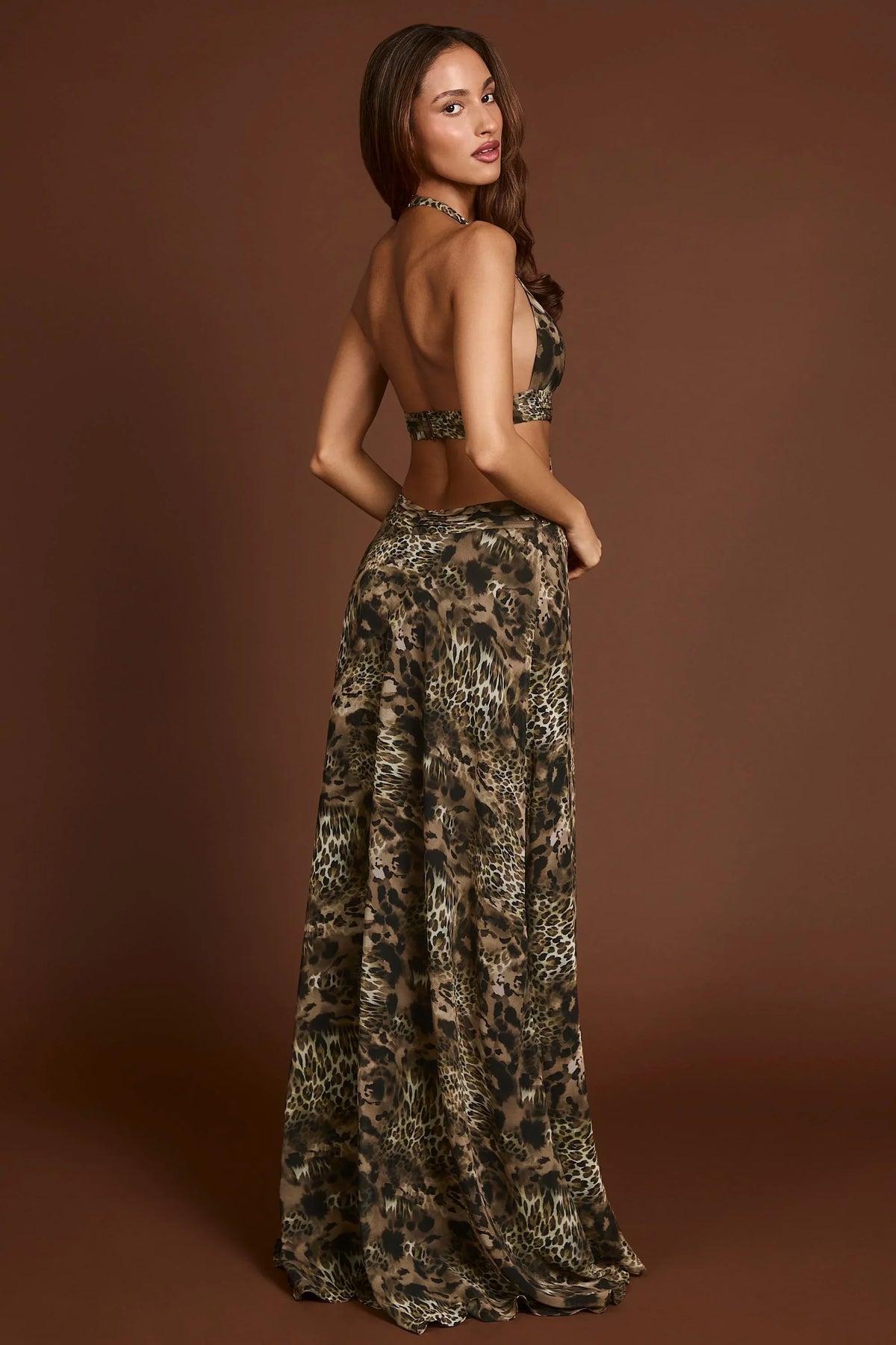 Plunge Cut-out Maxi Gown in Leopard Print