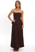 Synthia Peplum Waist Maxi Dress Chocolate