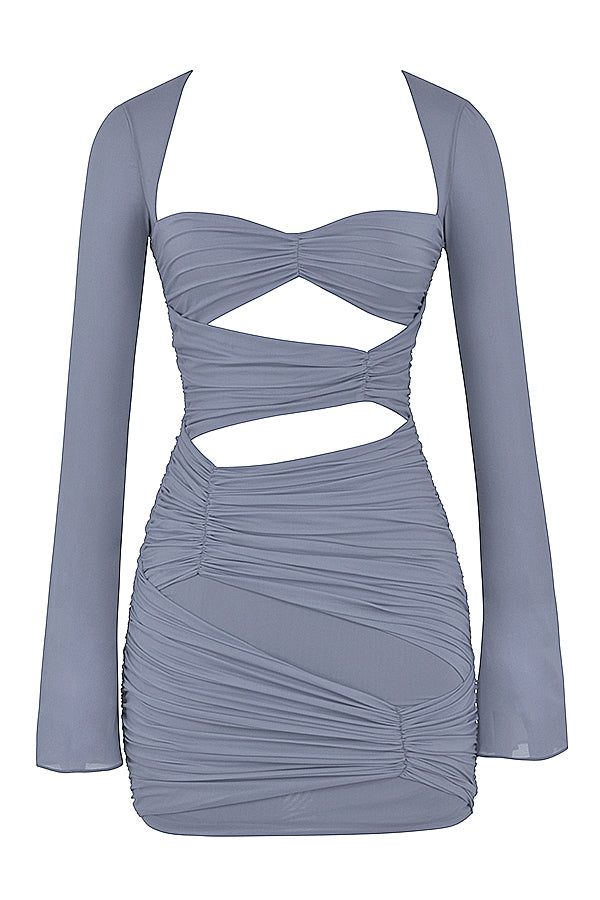 dove grey real silk mini dress