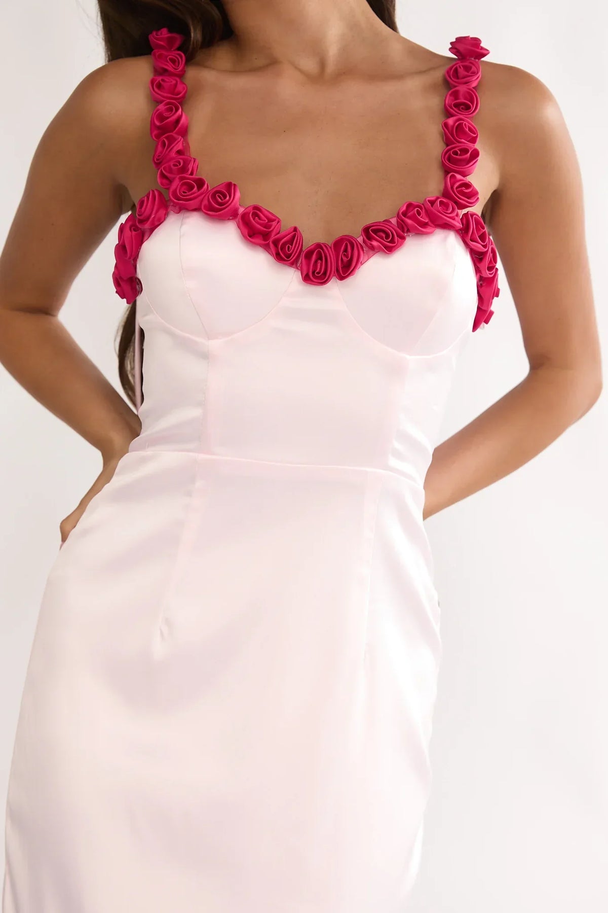 Delyse Rosette Trim Maxi Dress Pink