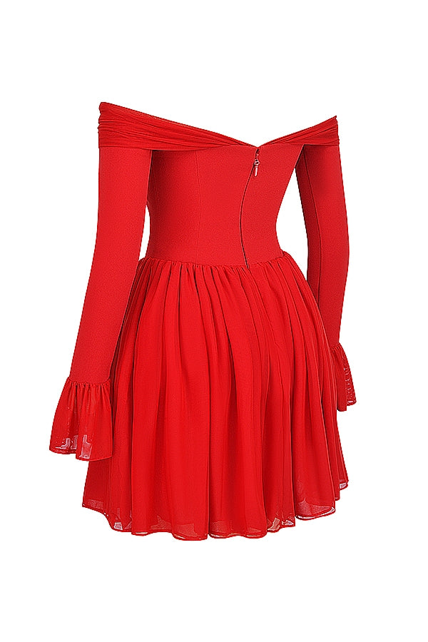 scarlet off shoulder dress