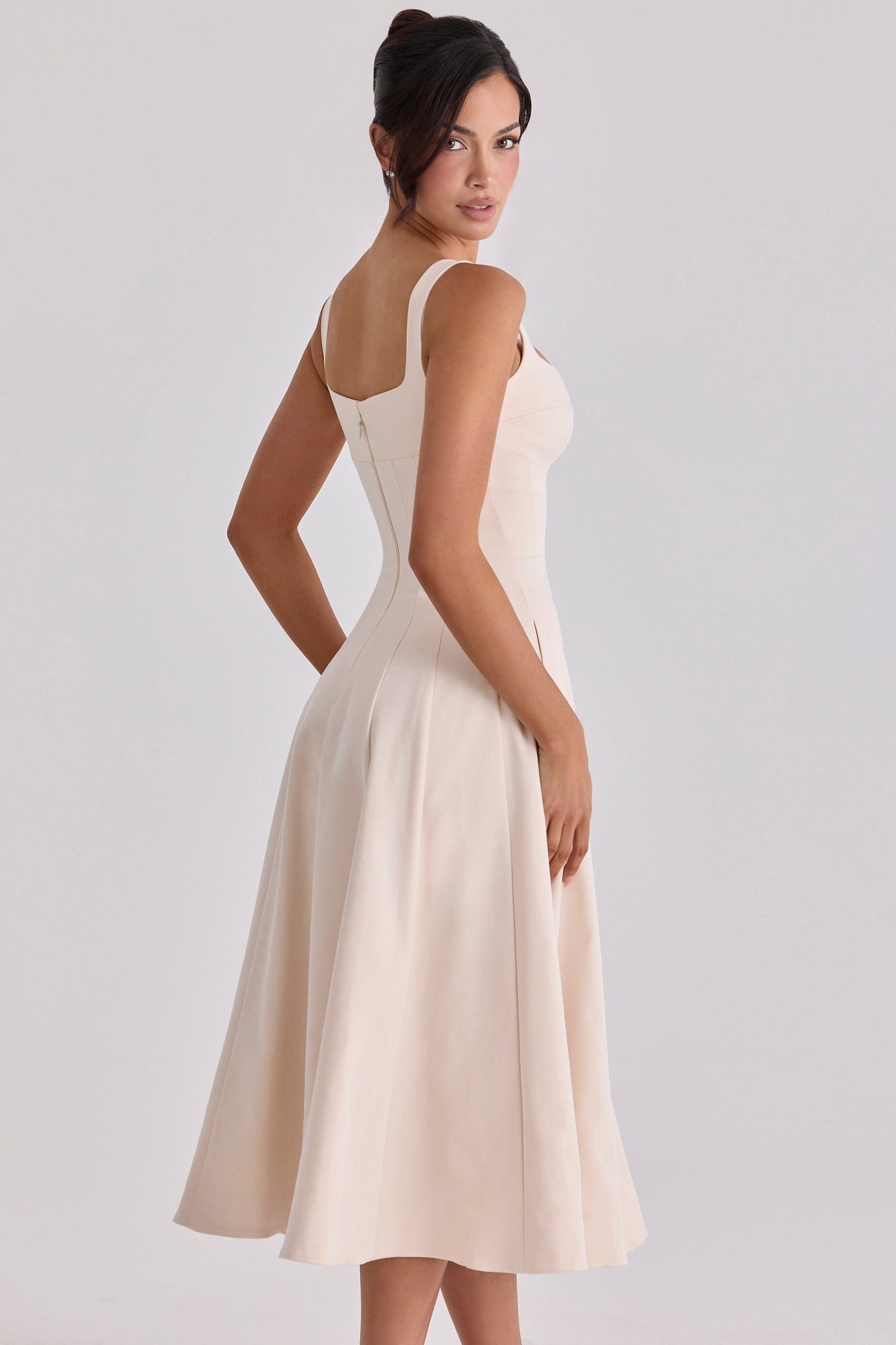 vintage ivory twill silhouette midi dress