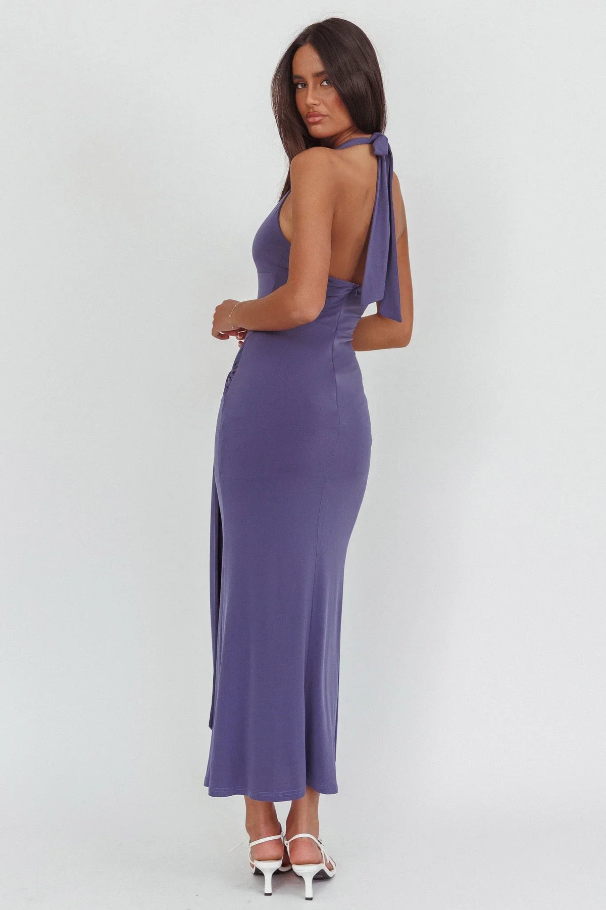 Matchmakers Sash Waist Halter Maxi Dress Taupe