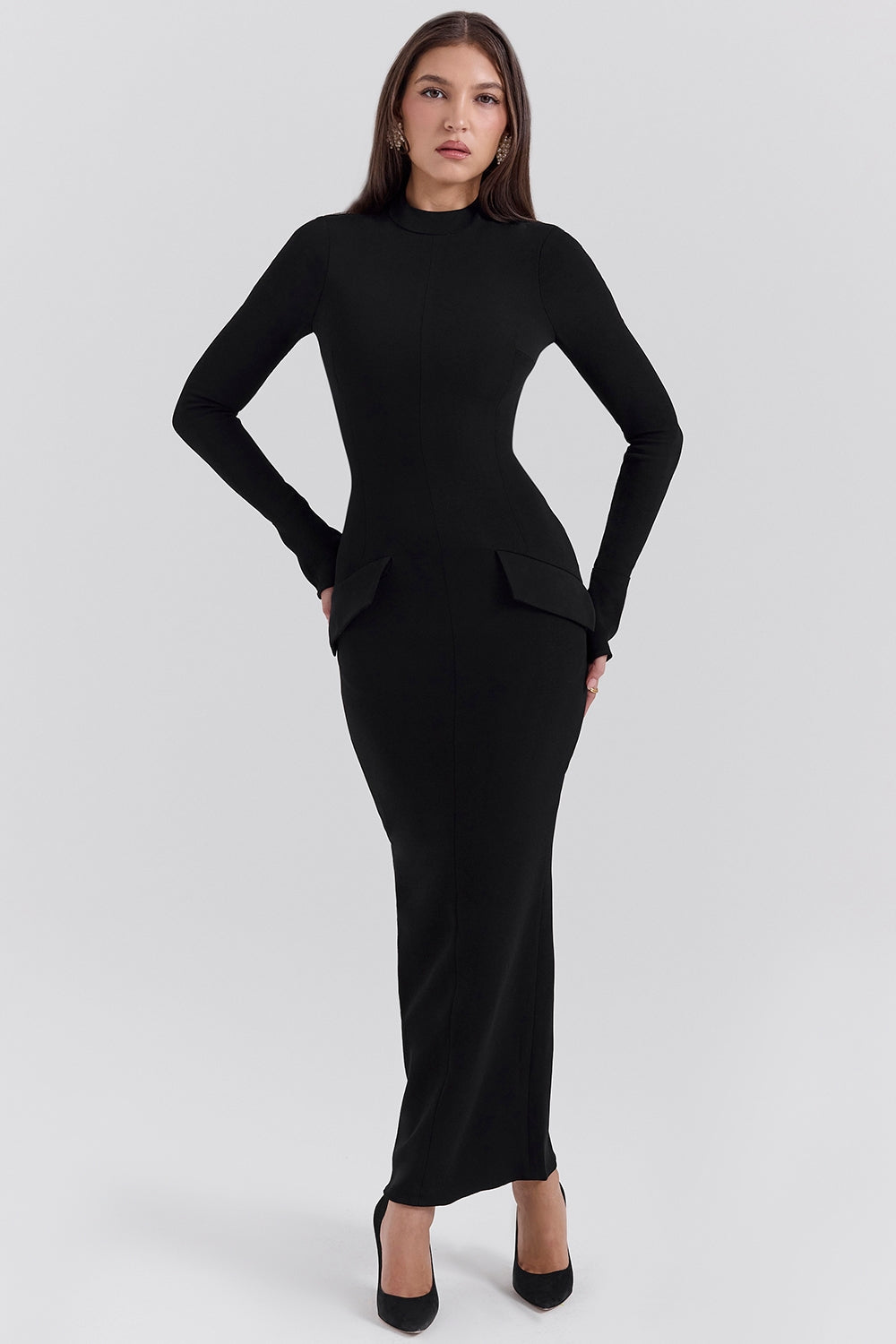 black turtleneck maxi dress