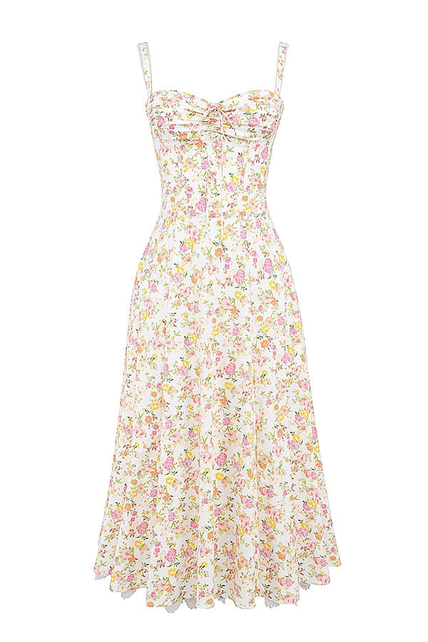 ivory meadow print cotton bustier sundress