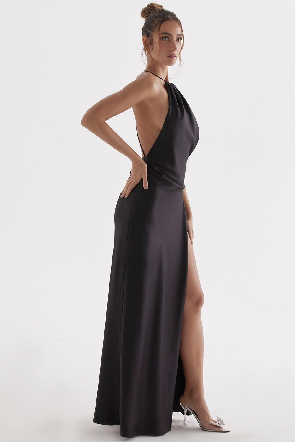 black thigh slit maxi dress