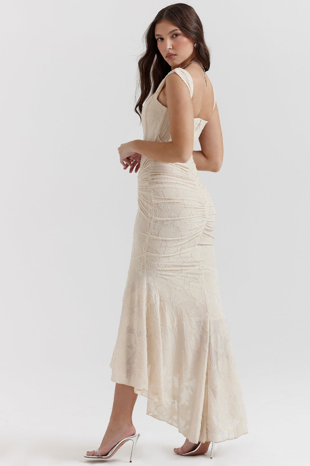 vintage cream floral maxi dress
