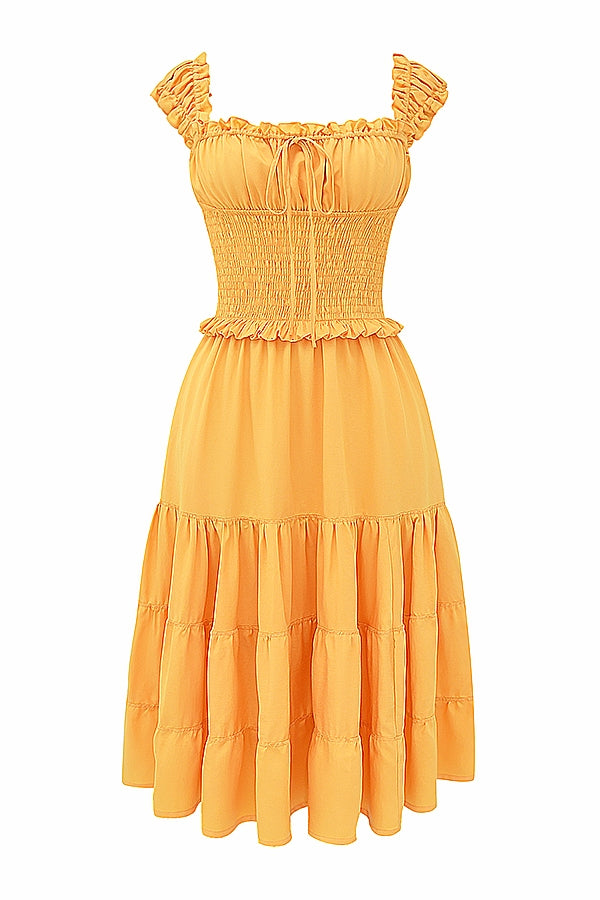 tangerine shirred sundress