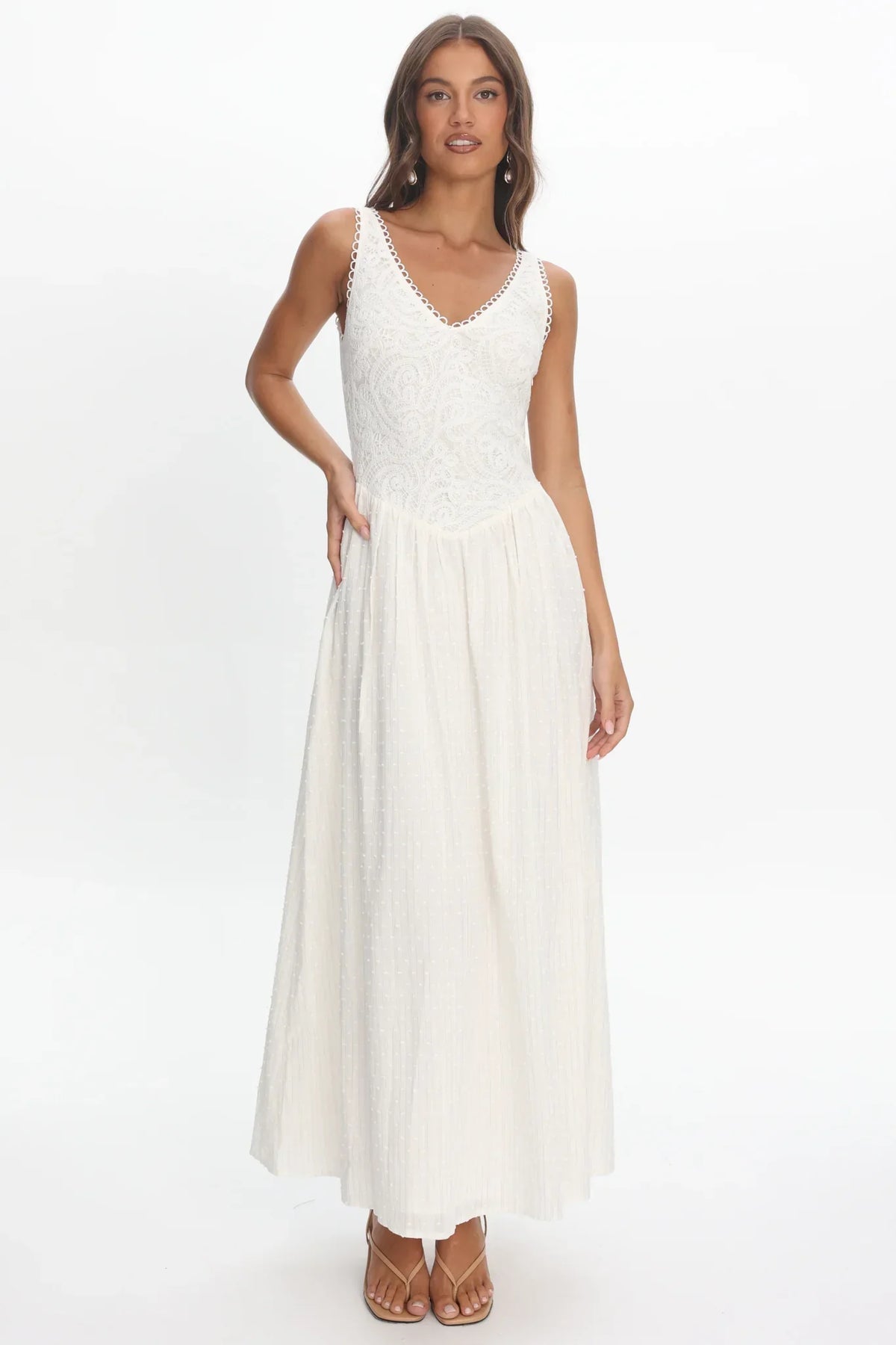 Siena Lace Bodice Maxi Dress White