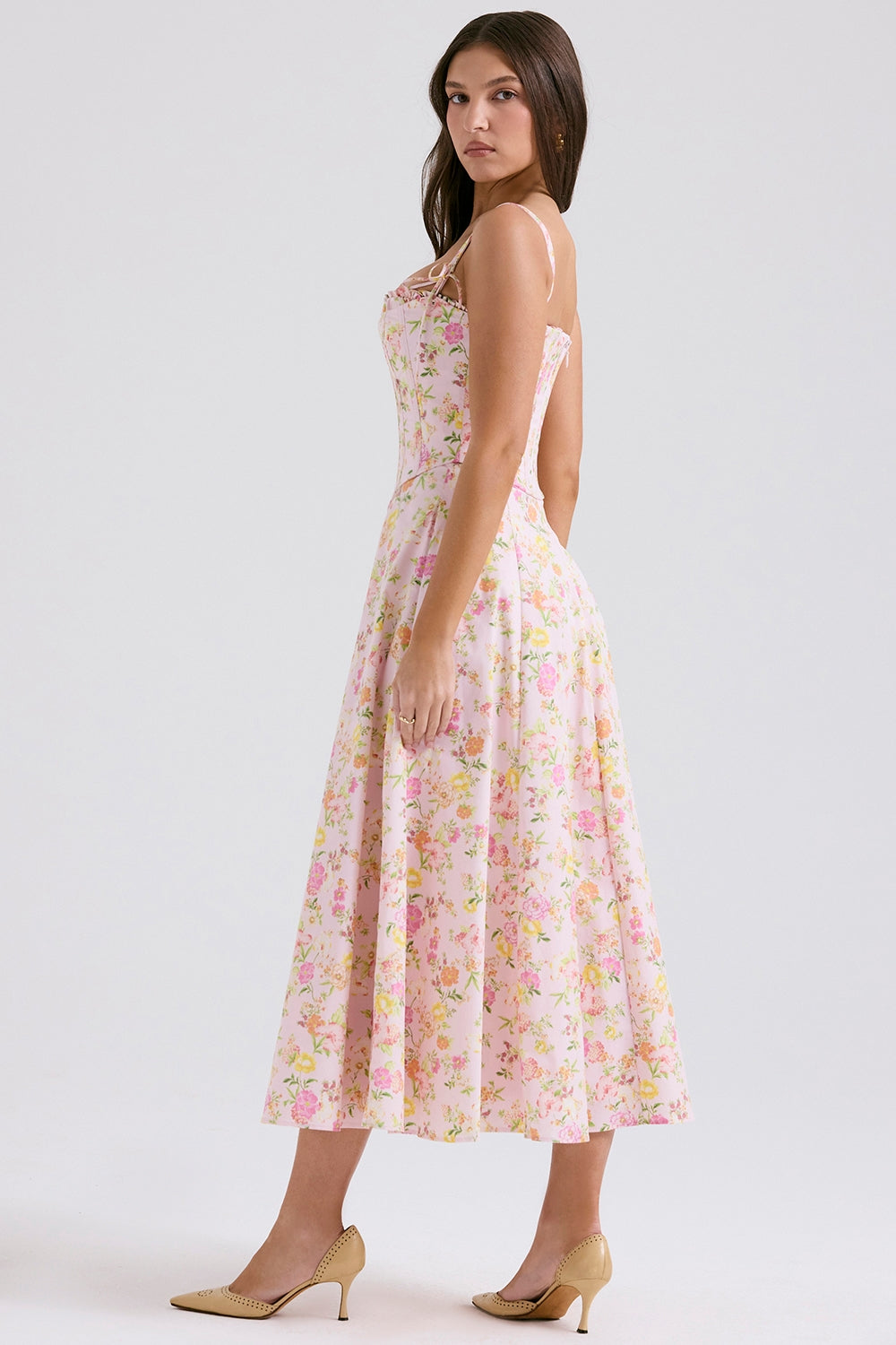 pink meadow print cotton midi sundress