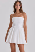 white cotton flared mini sundress