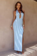 LILABELLE HALTER KNIT MAXI DRESS - SKY BLUE