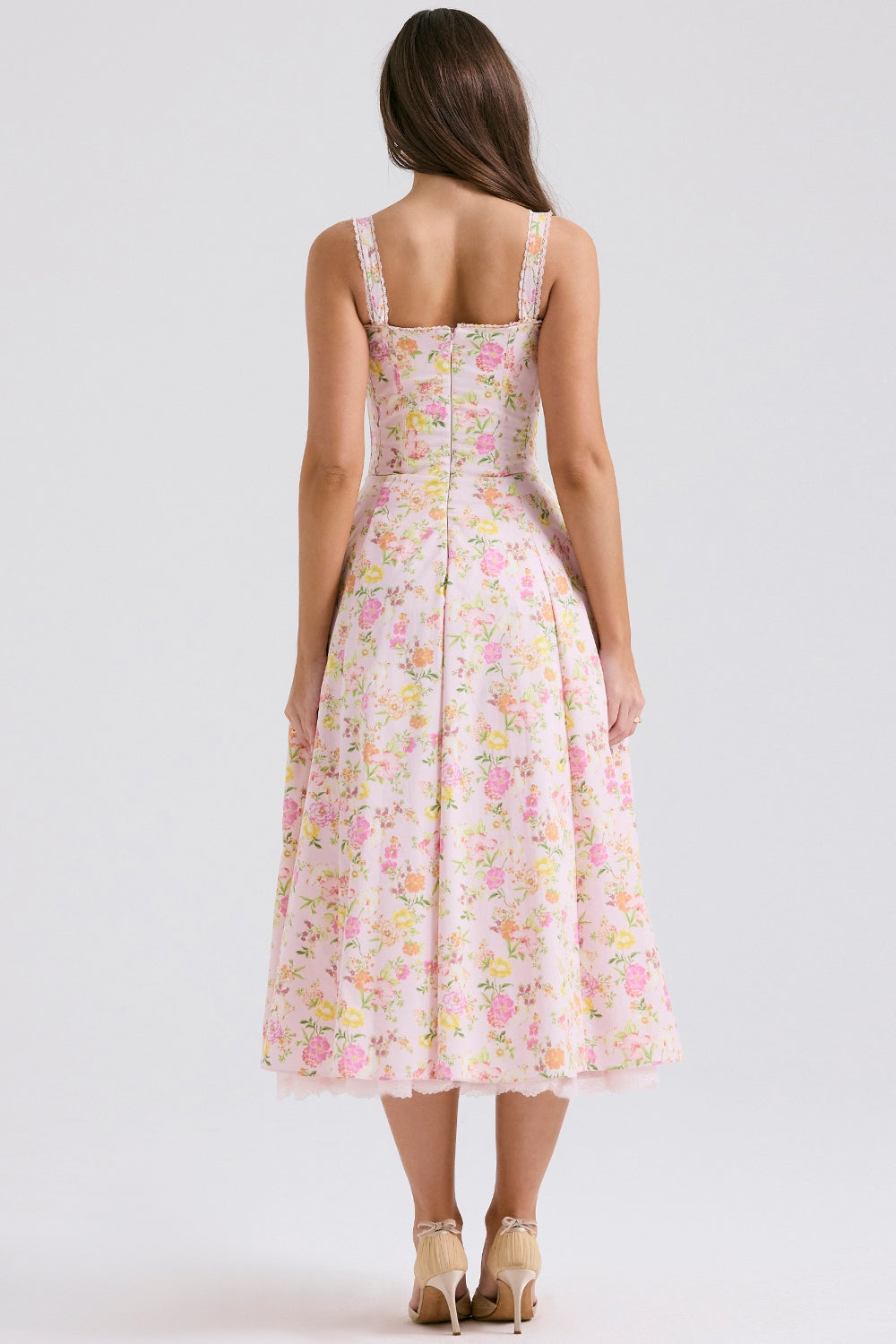 pink meadow print cotton bustier sundress