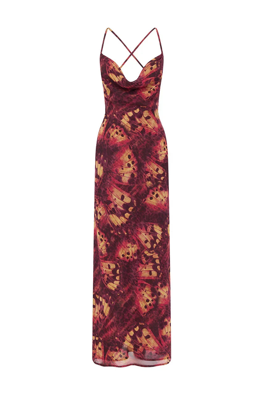 BENITO COWL CROSS BACK MAXI DRESS - ELIANA RED