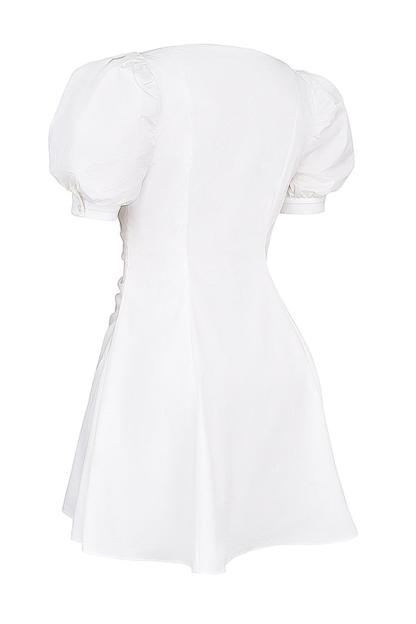 white puff sleeve mini dress