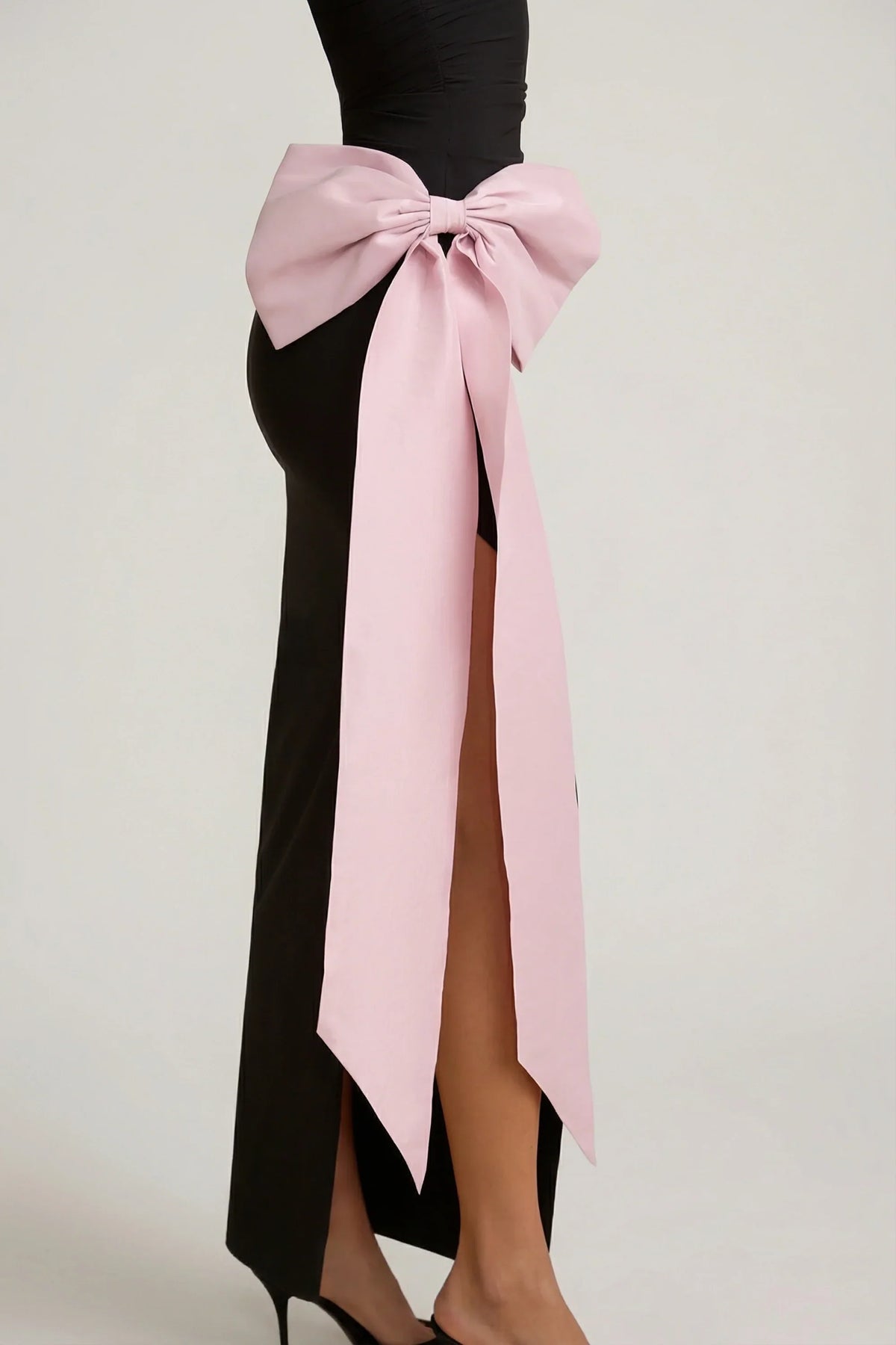 Strapless Bow-Detail Maxi Dress in Black