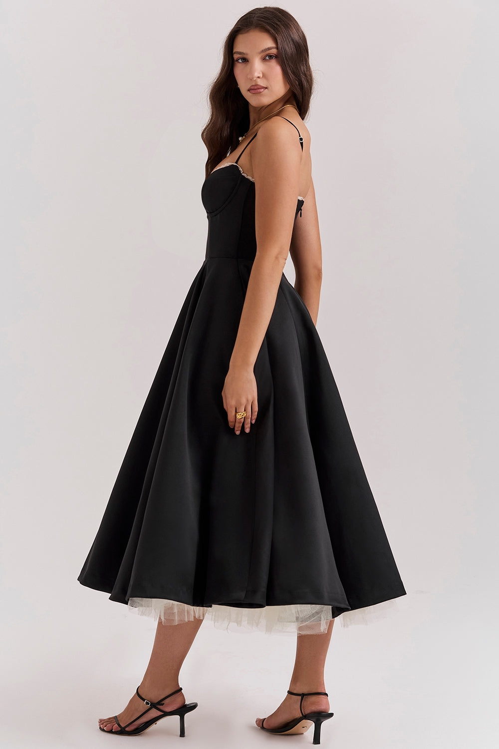 black tulle midi dress