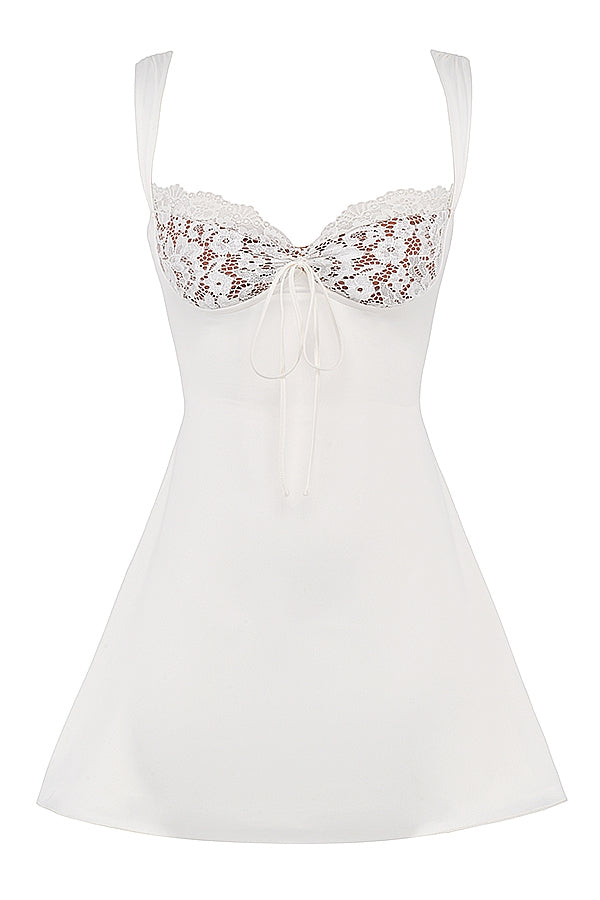 ivory satin and lace mini dress
