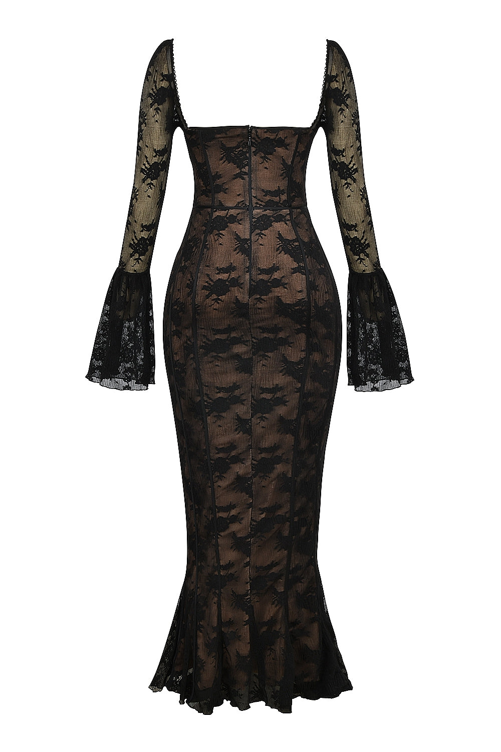 black long sleeve lace maxi dress