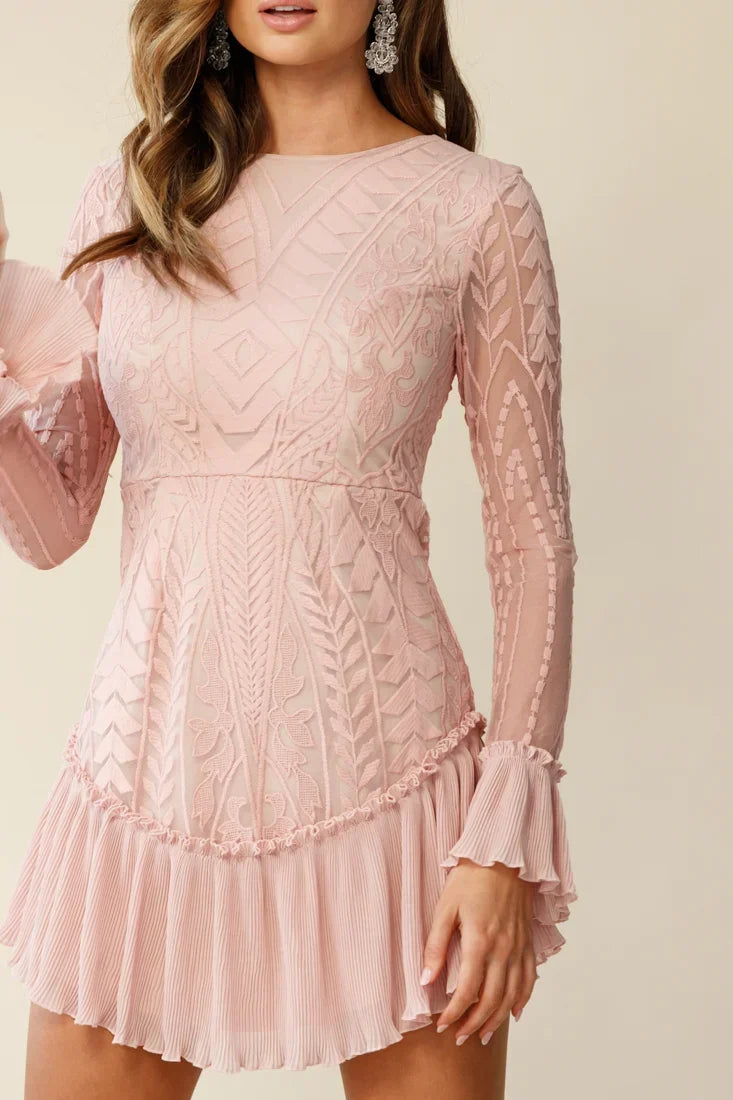 Dreamy Long Sleeve Mini Dress Blush