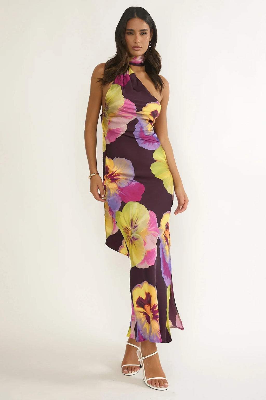 Ilyse Open Cowl Back Maxi Dress Pansies Plum