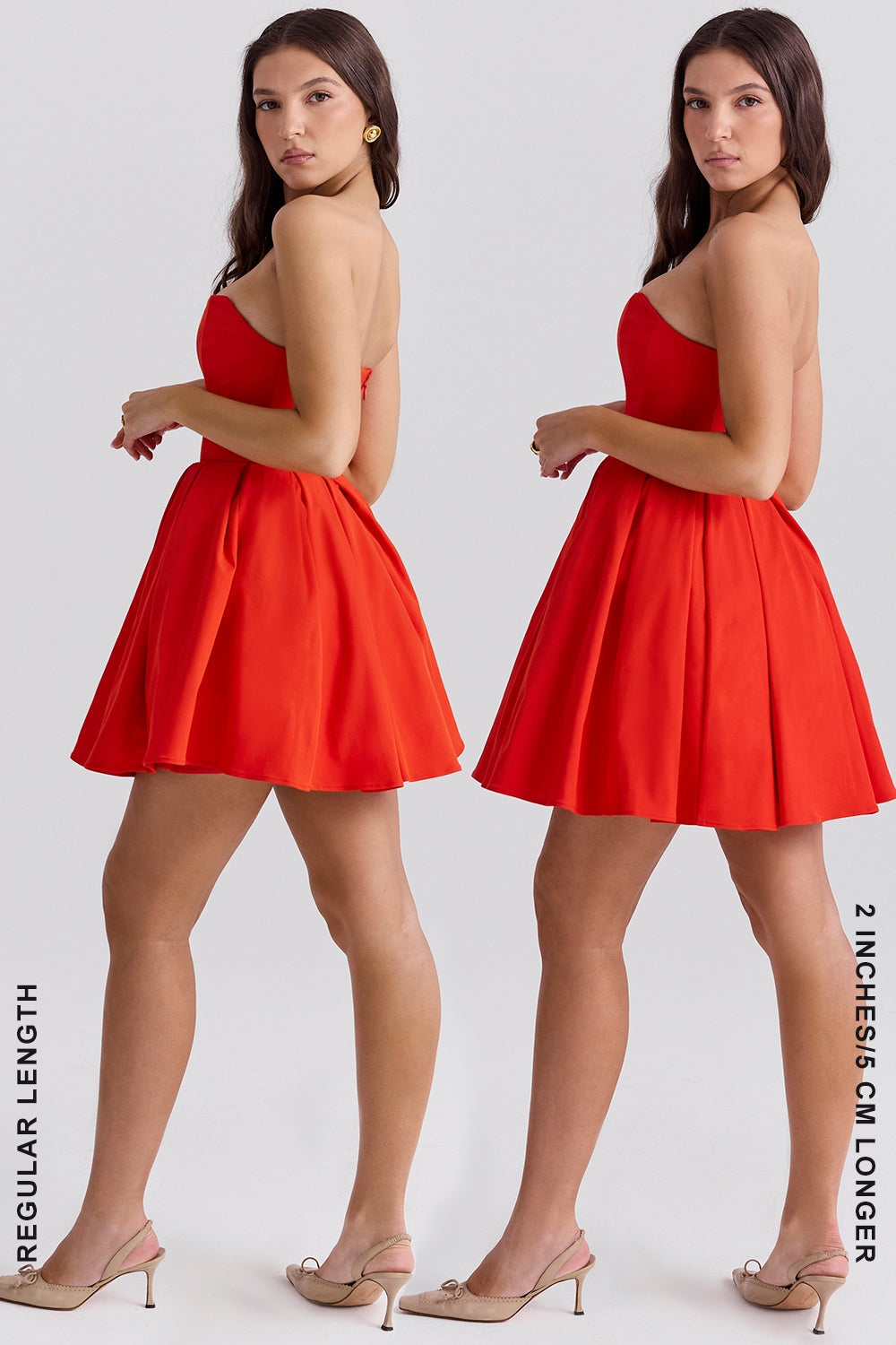 italian tomato strapless pleated mini dress