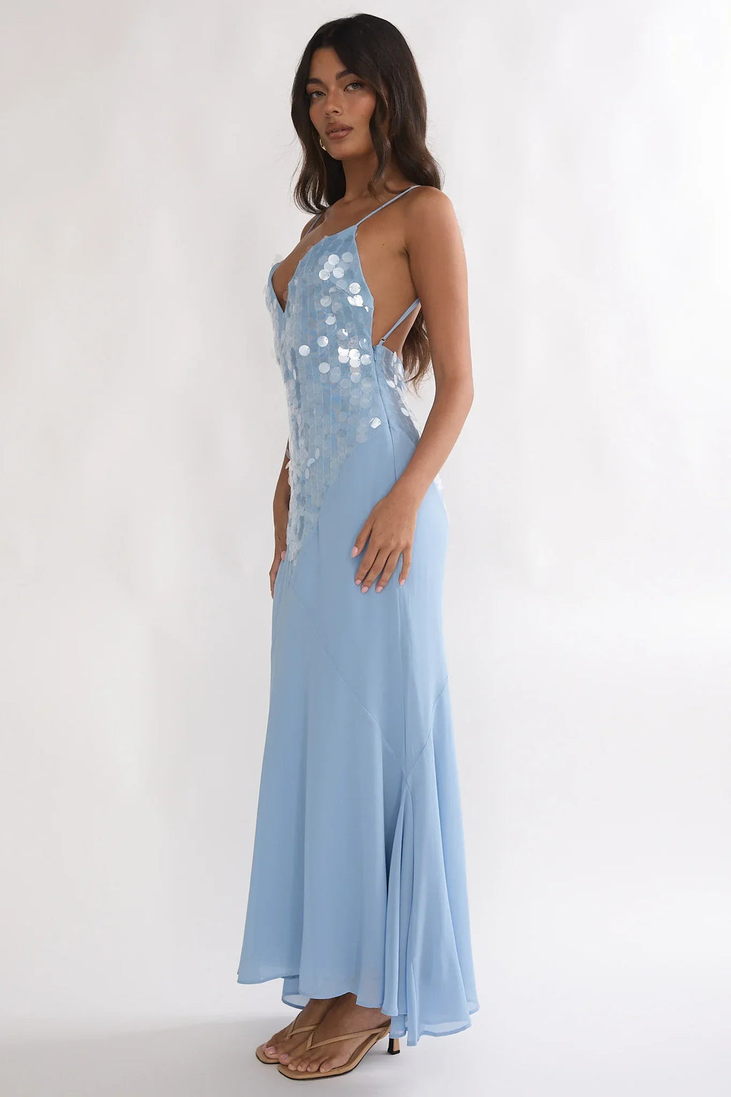 Meranda V-Neck Maxi Dress Sequin Blue