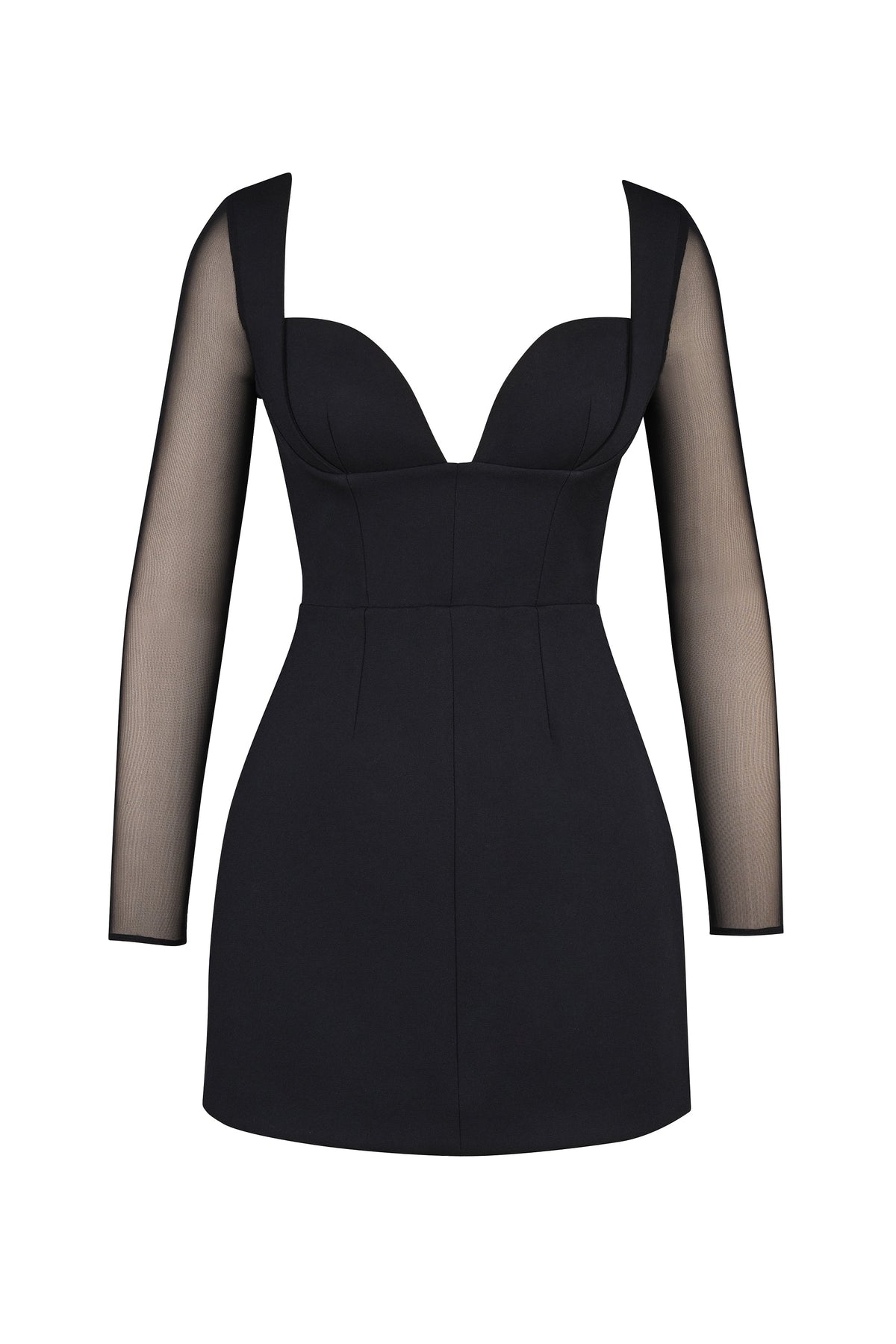 black stretch crepe plunge mini dress