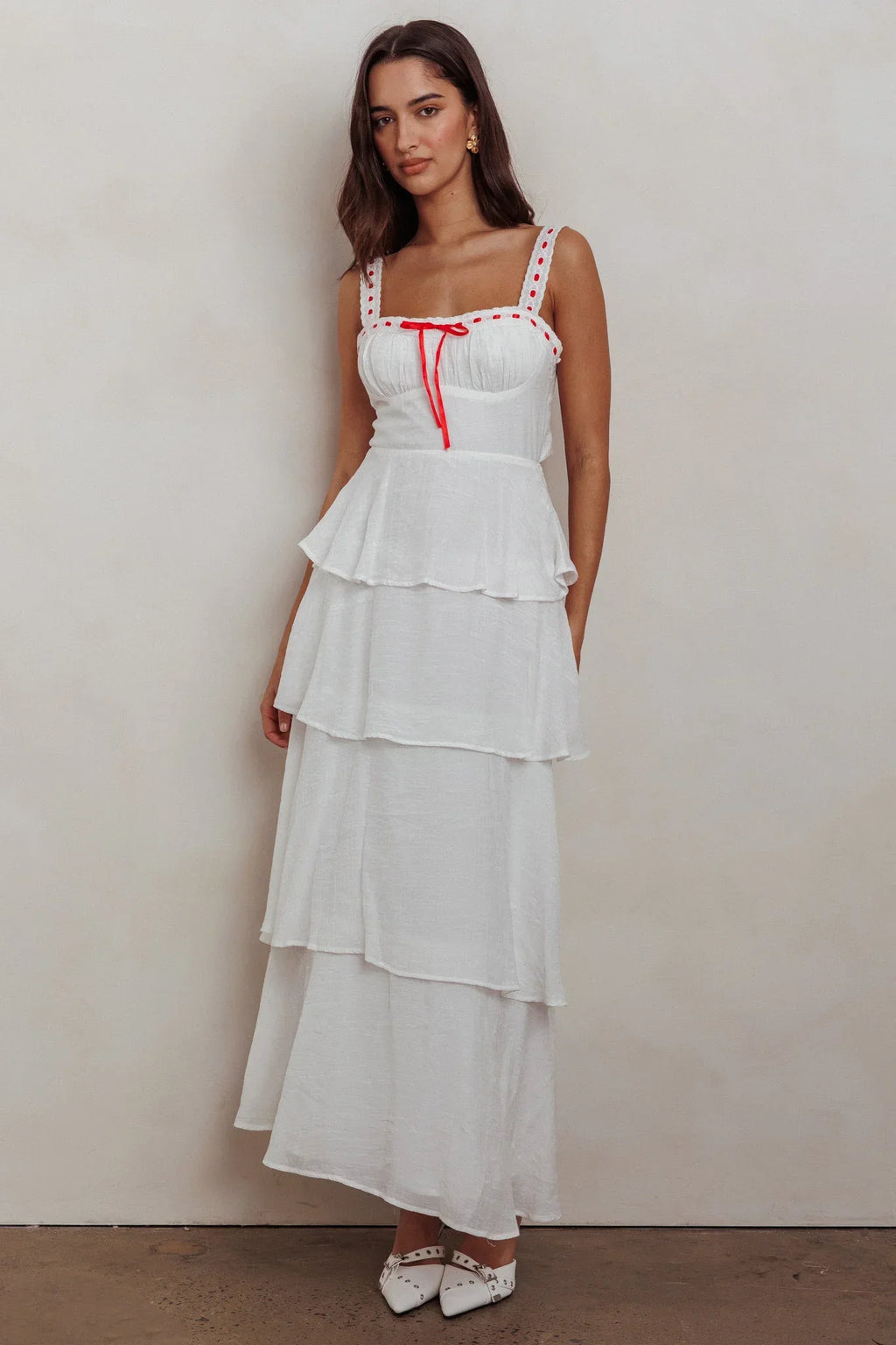 Provence Bloom Tiered Ruffle Maxi Dress Off White