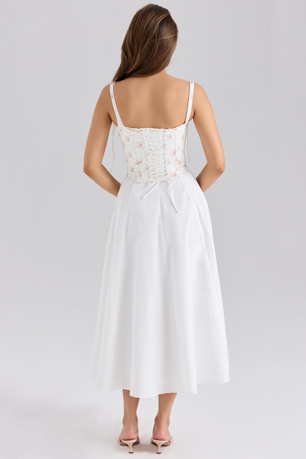 rose print cotton detachable corset midi sundress