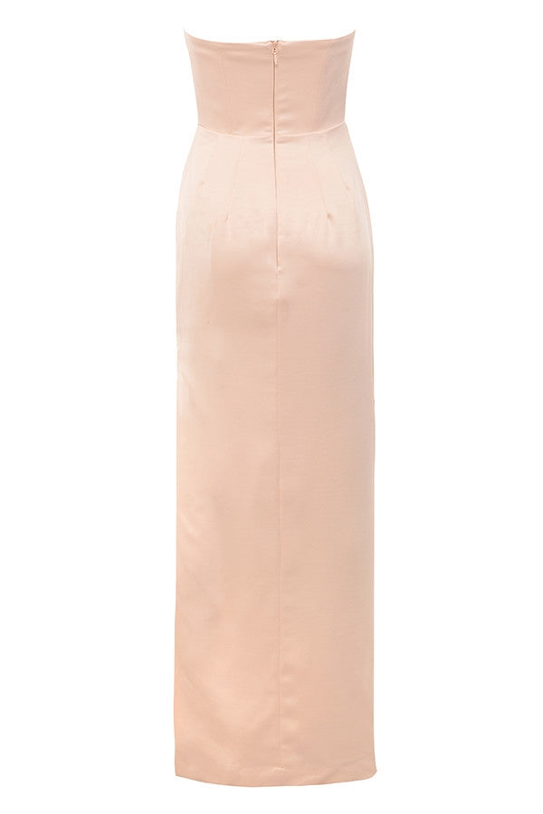 champagne satin strapless gown