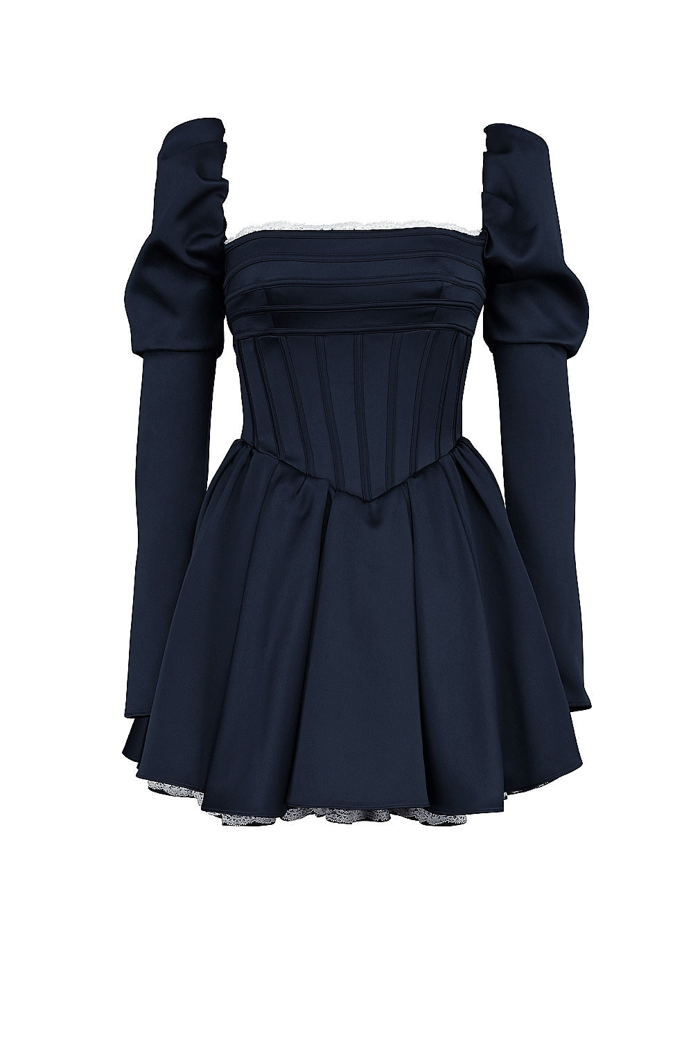 midnight satin puff sleeve mini dress - sale