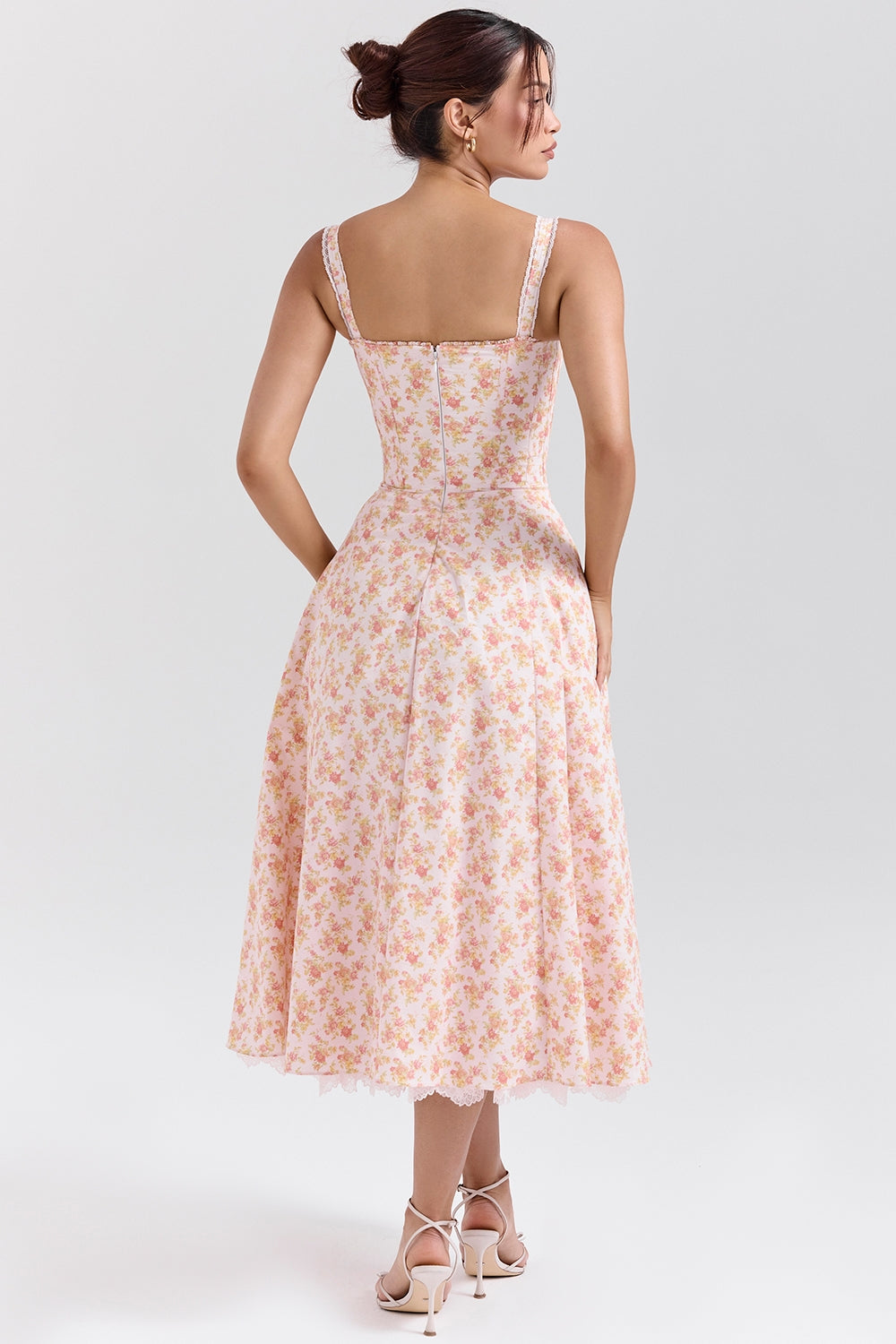 peach poppy print cotton bustier sundress