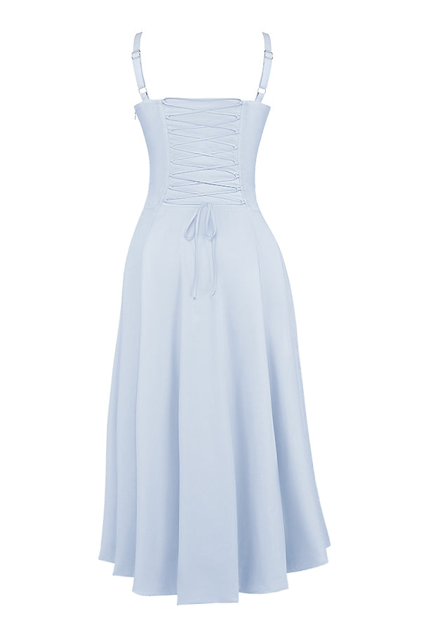 soft blue cotton bustier sundress