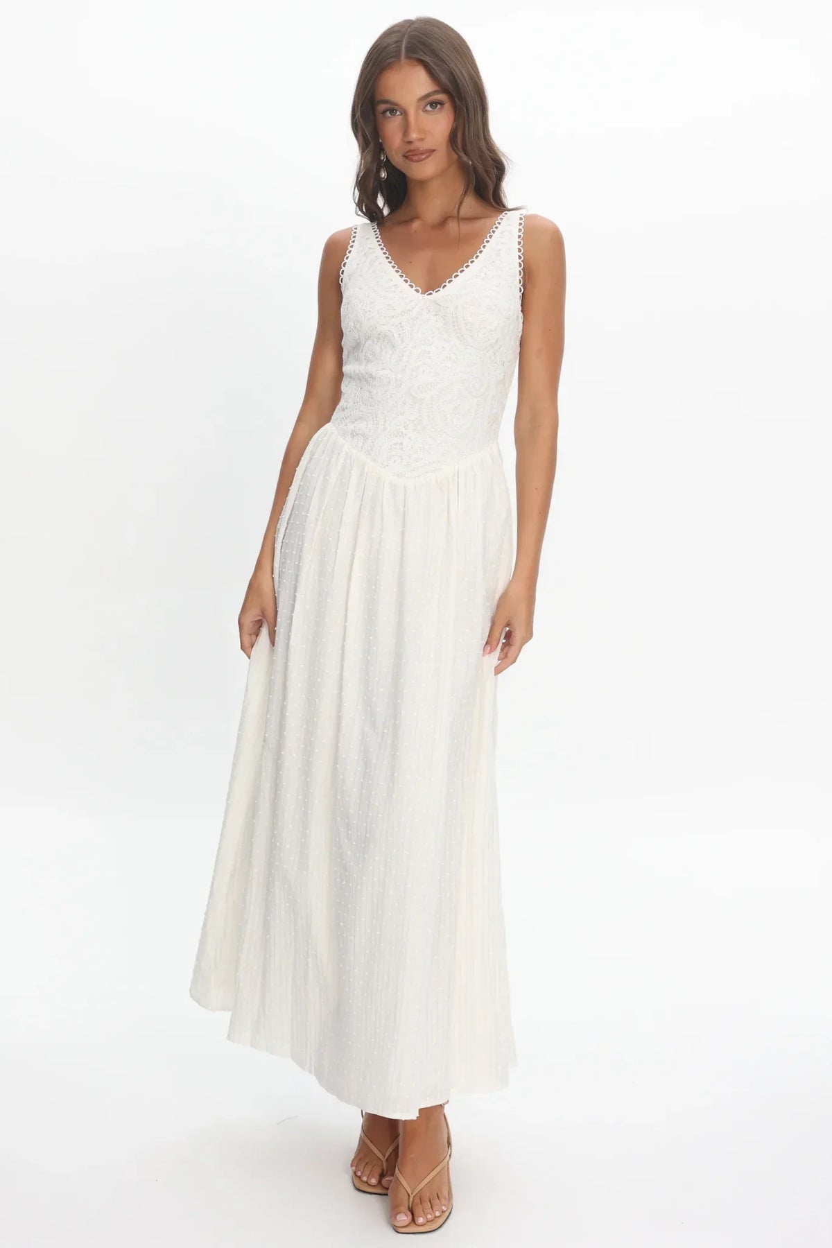 Siena Lace Bodice Maxi Dress White