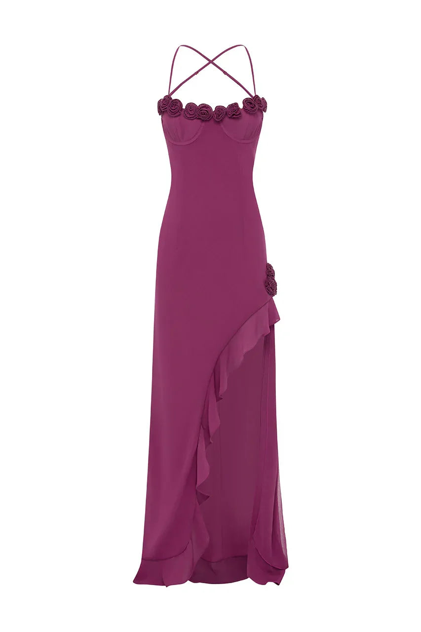 JIONNI RUFFLE MAXI DRESS - BERRY