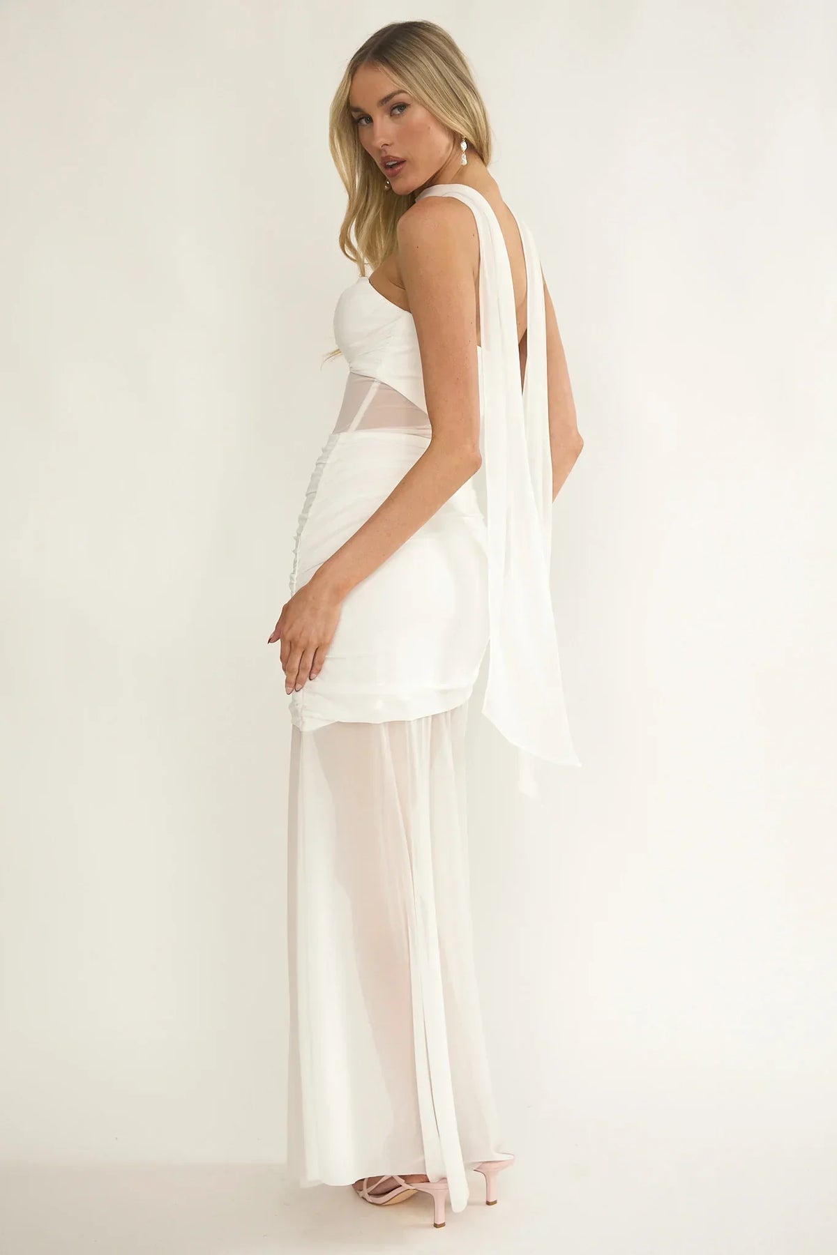 Lumiere Strapless Sheer Mesh Dress White