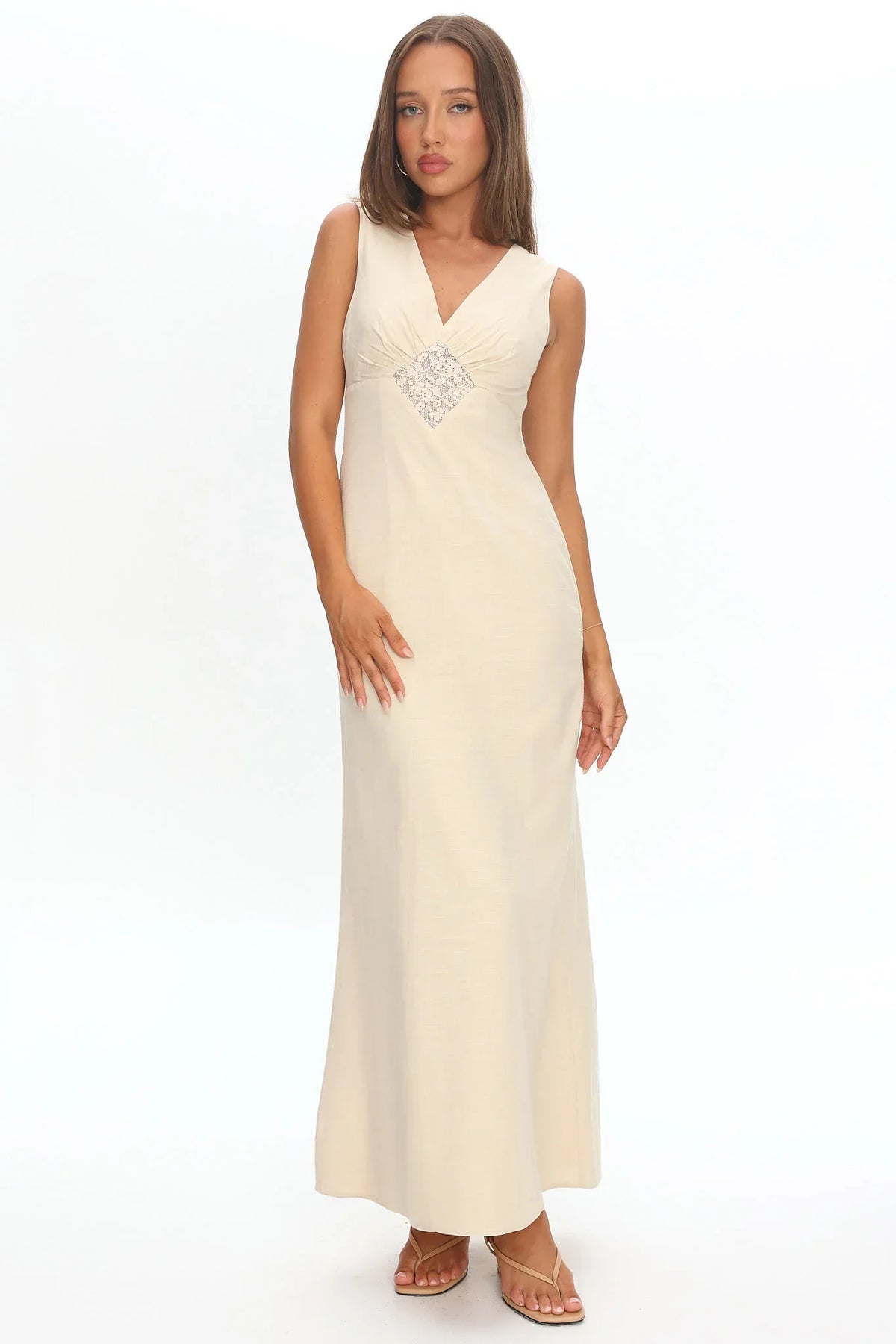Perry Lace Insert Maxi Dress Vanilla