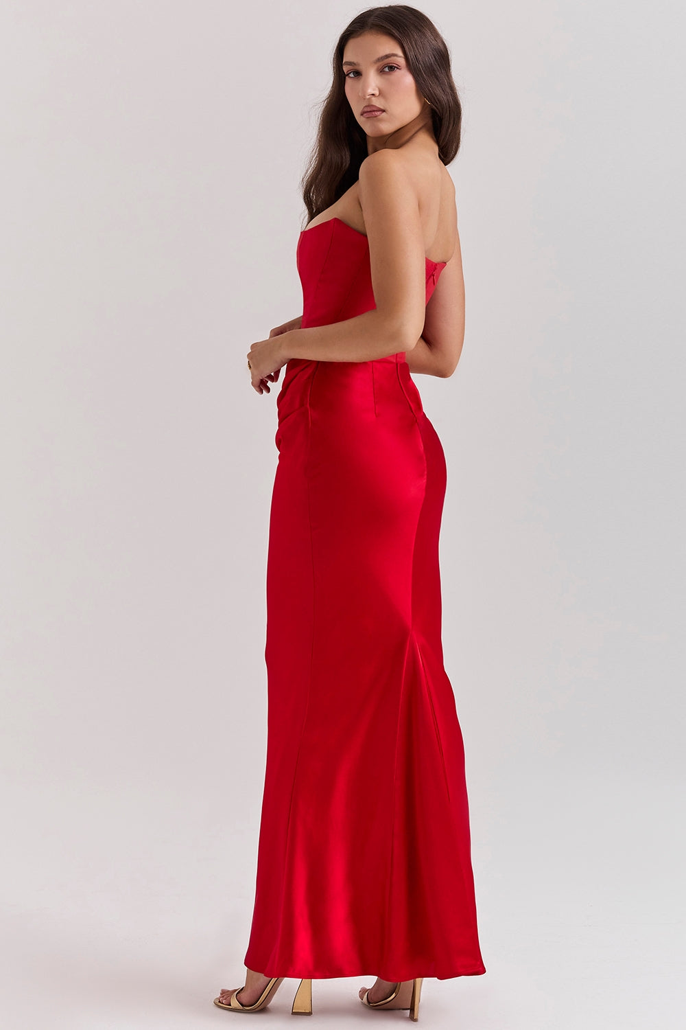 scarlet strapless corset maxi dress