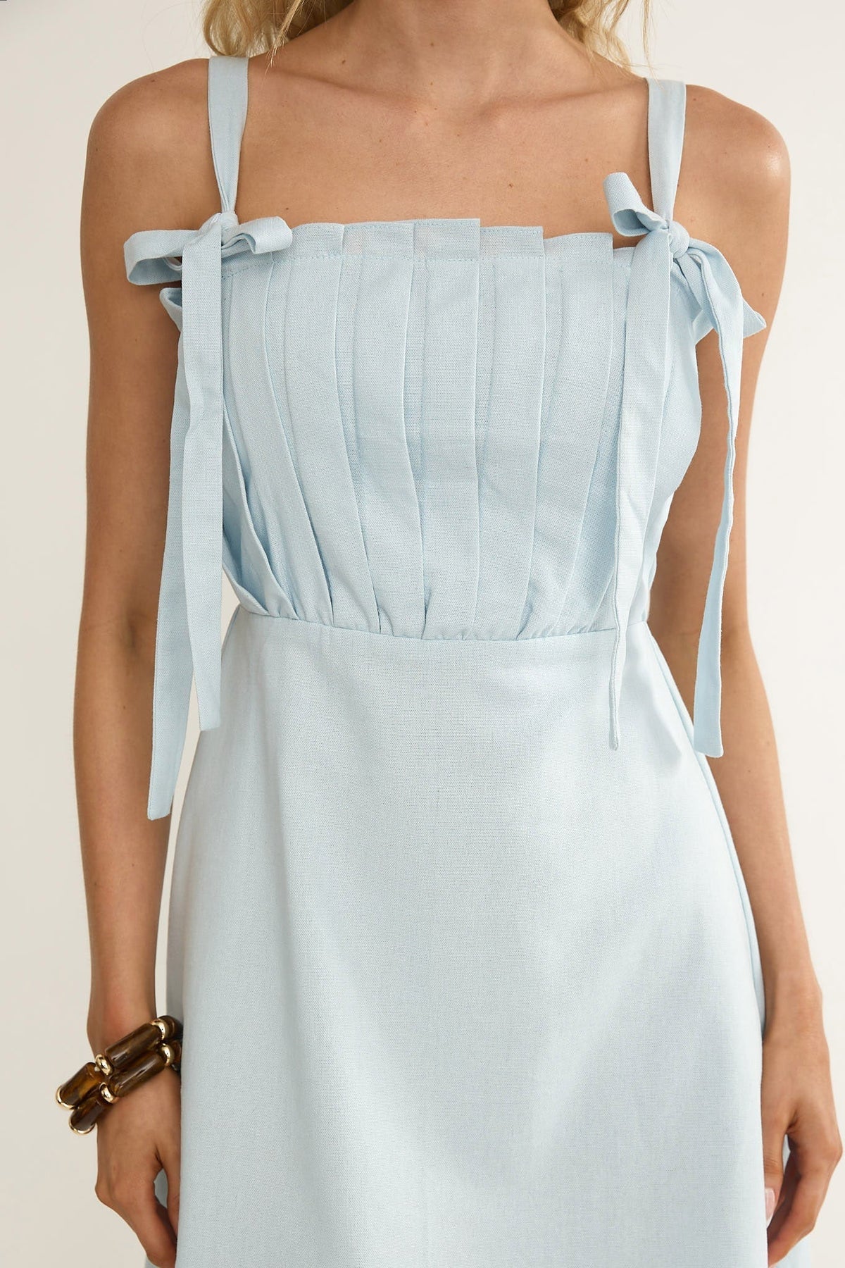 Dylana Pintuck Pleat Bodice Mini Dress Blue