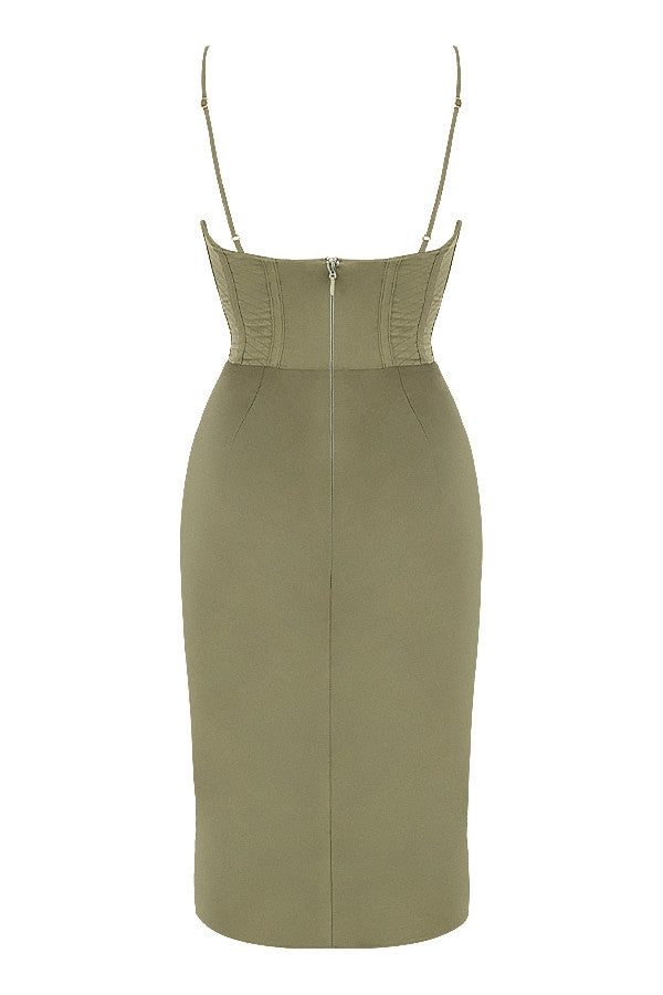 olive corset slip dress