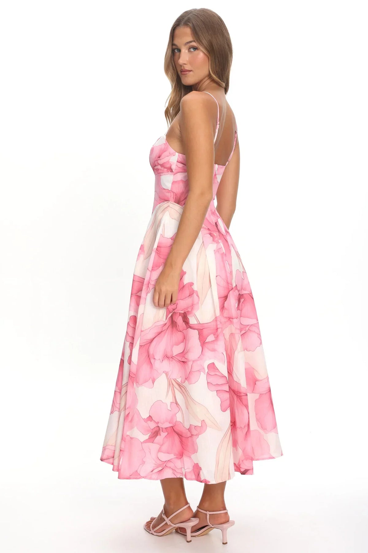 Get My Attention Pleat Waist Maxi Dress Watercolor Pink