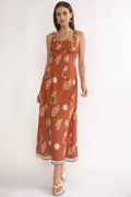 Aila Gathered Bust Maxi Dress Print Tan