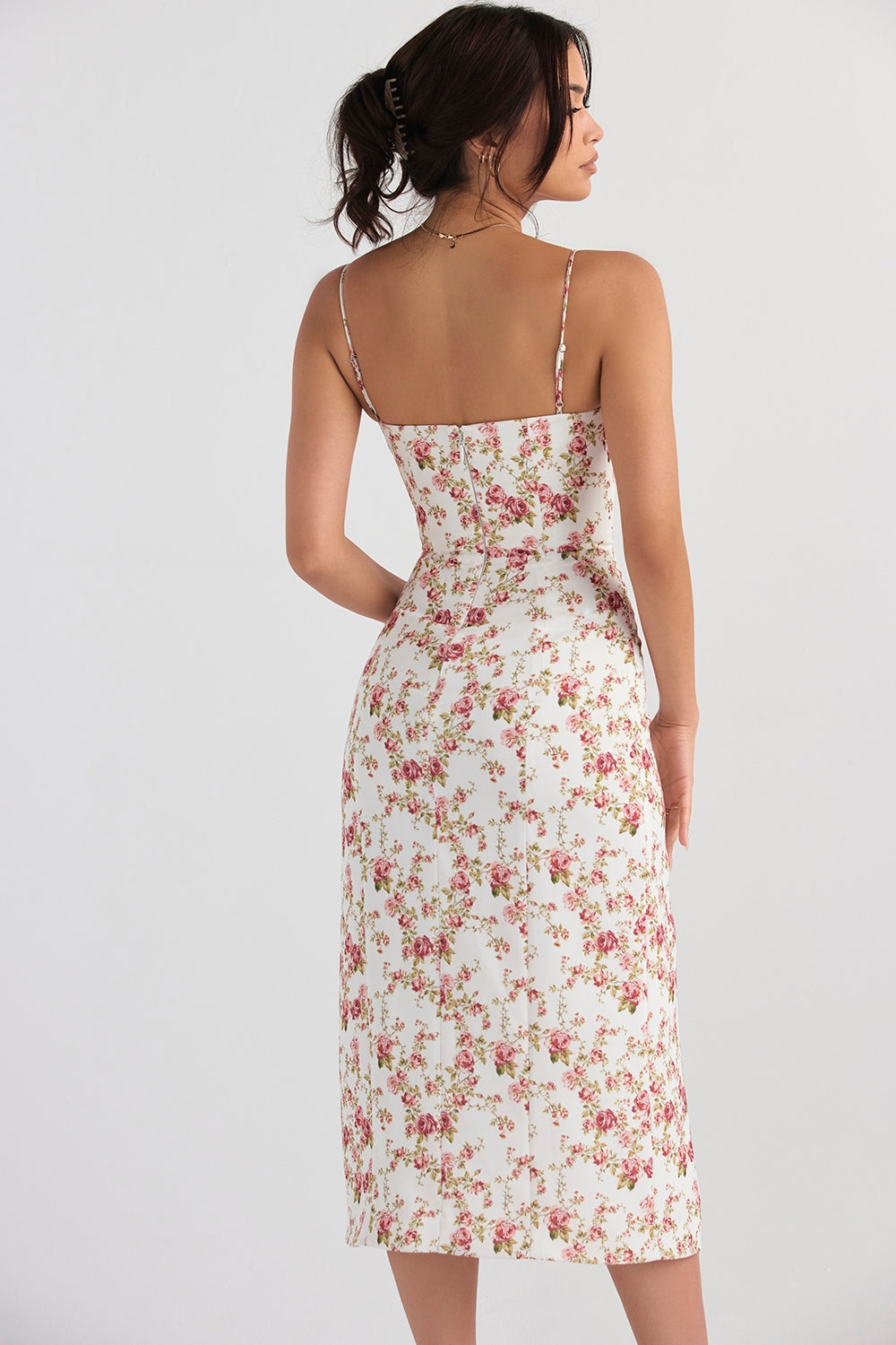 rose print corset midi sundress