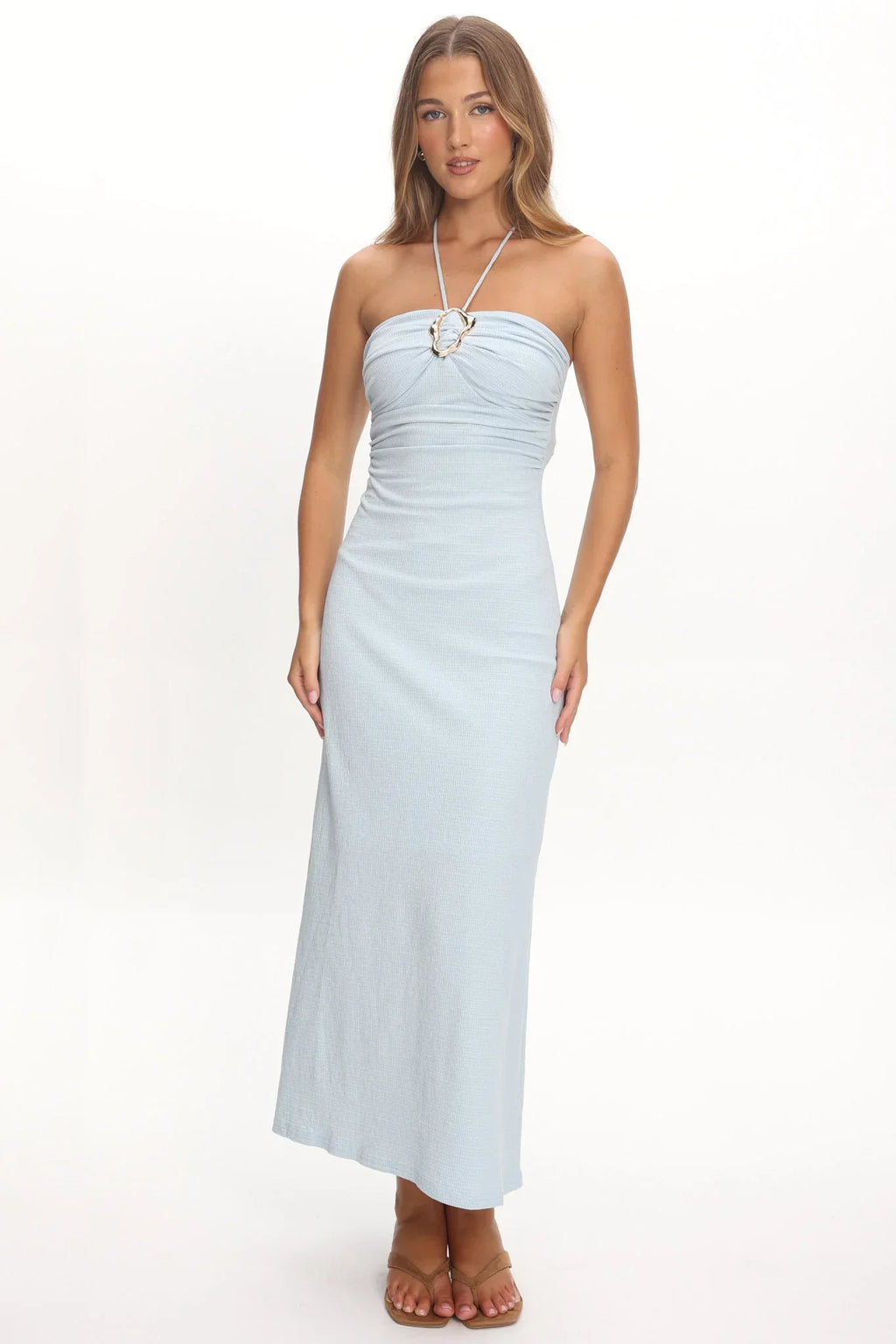 Letisha Textured Halter Maxi Dress Ocean