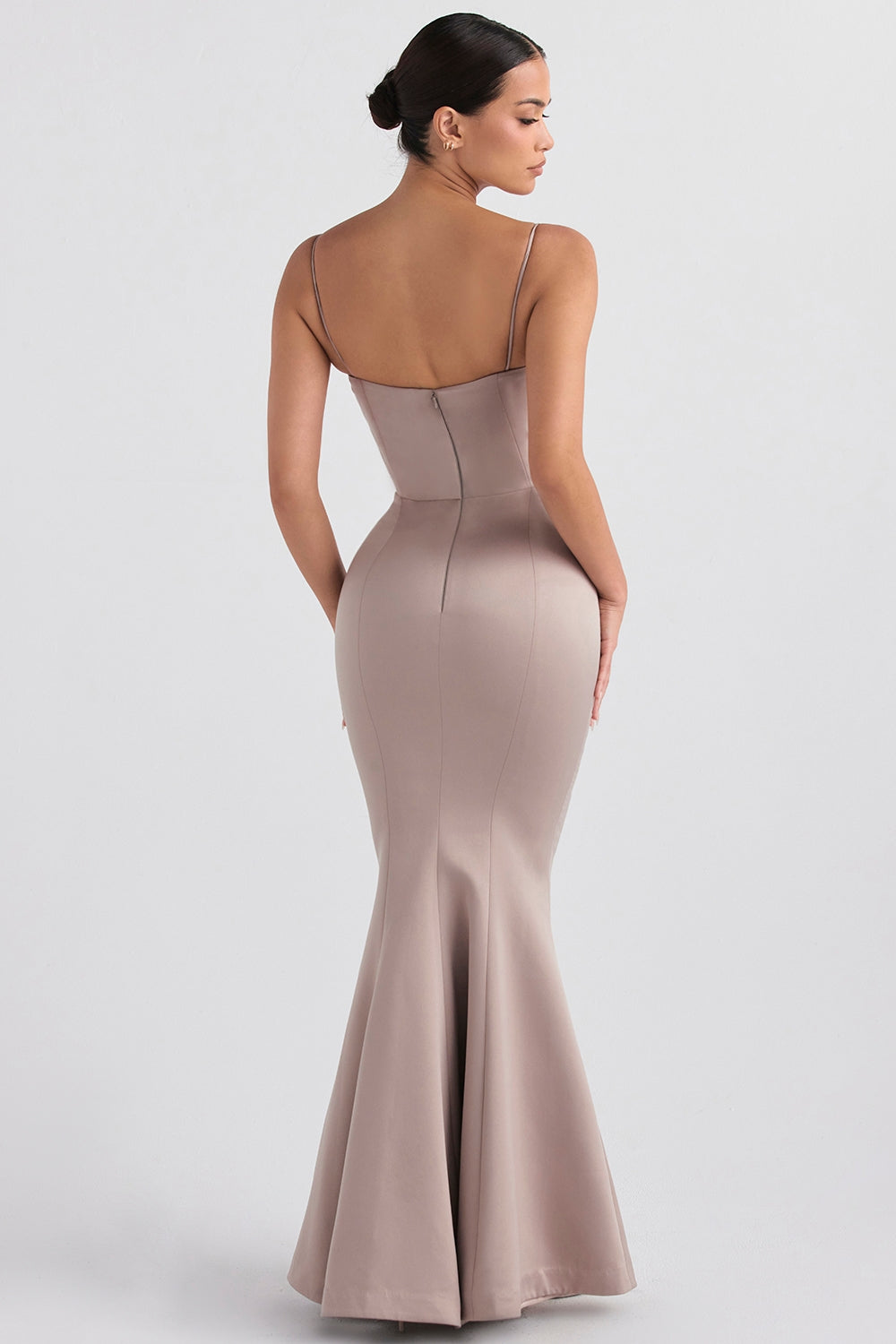 mushroom satin fishtail gown