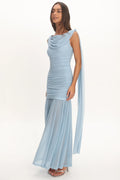 Rosellea Draped Shoulder Maxi Dress Blue