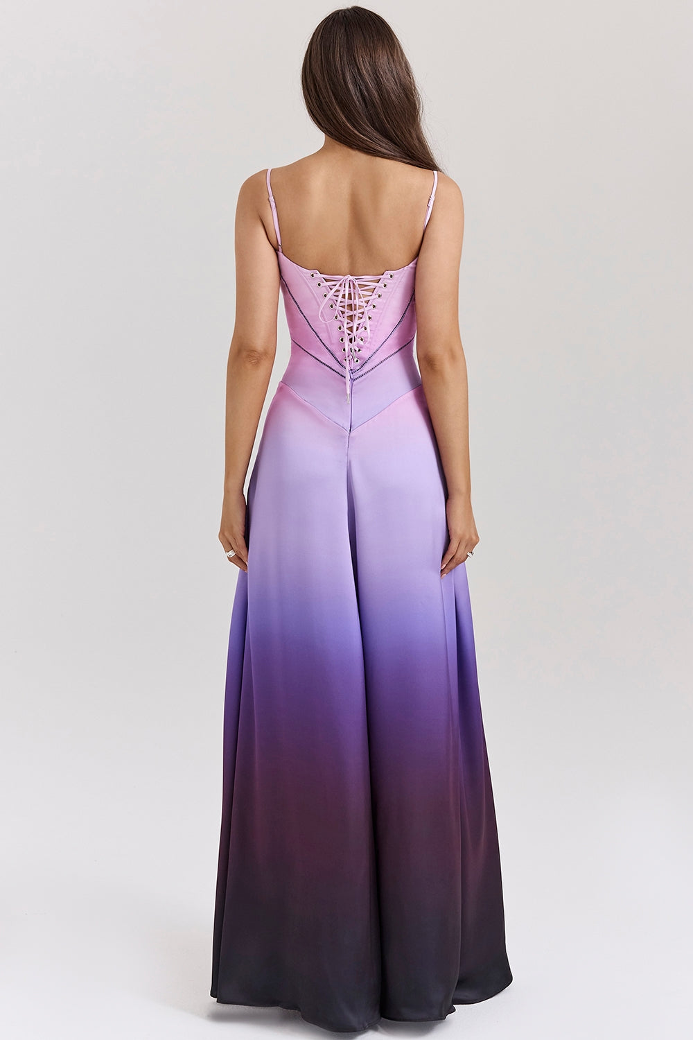 ombre print lace up maxi dress