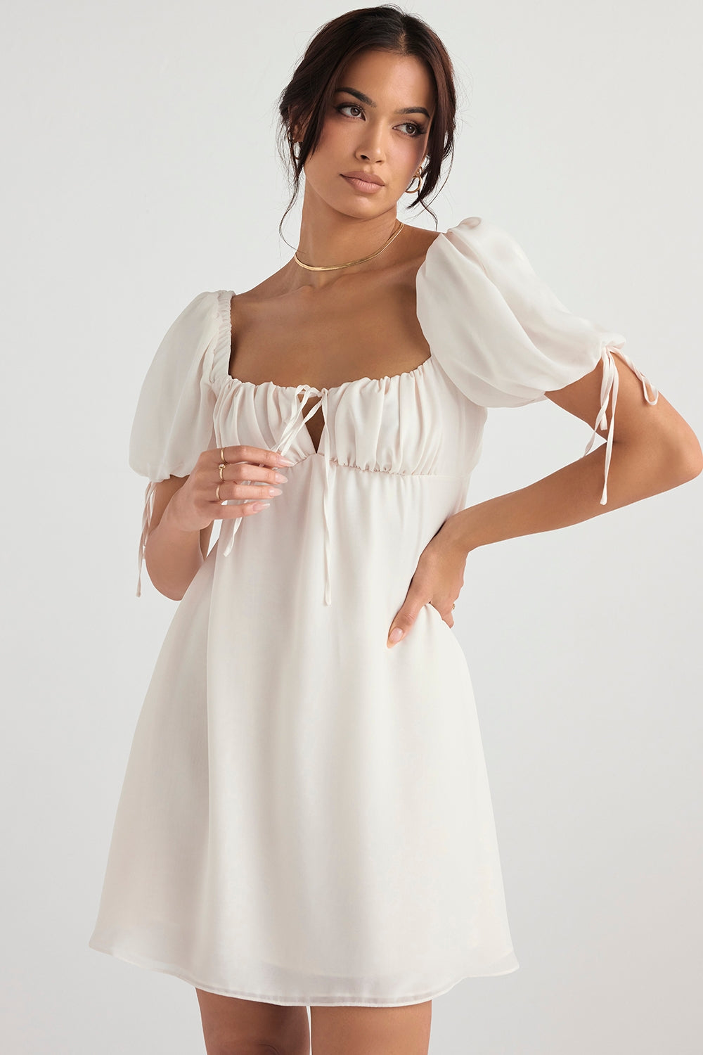 ivory georgette mini dress - sale