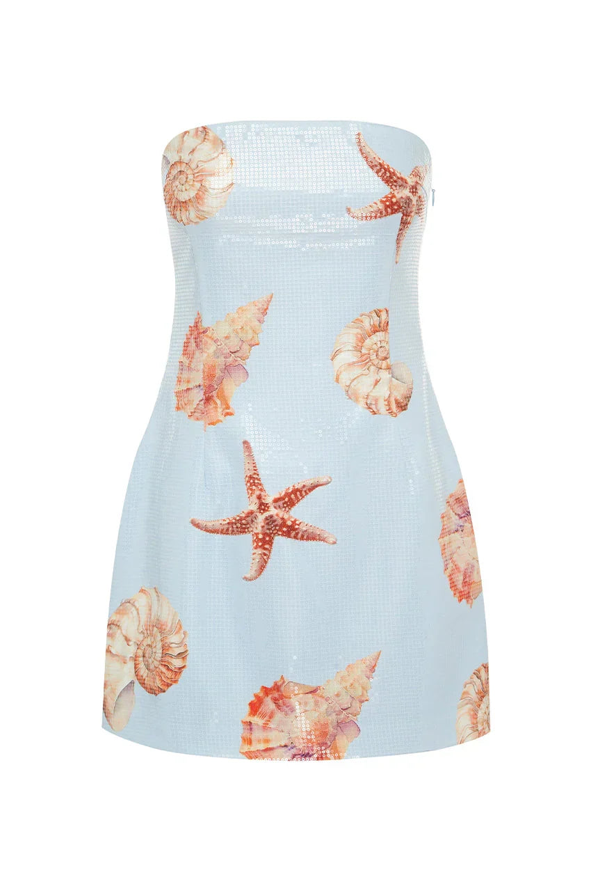 IBIZA MINI DRESS - ICE BLUE SEASHELL
